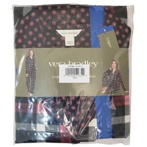 Vera Bradley Pajama Set Women Red (Plaid) Notch Collar NWT